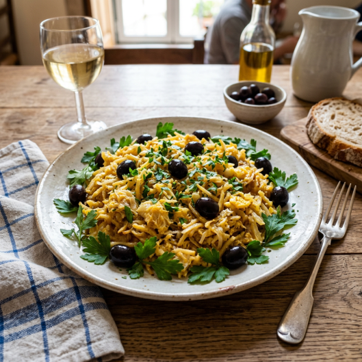 Le Bacalhau à Brás est un plat emblématique de la cuisine portugaise, particulièrement apprécié à Lisbonne.