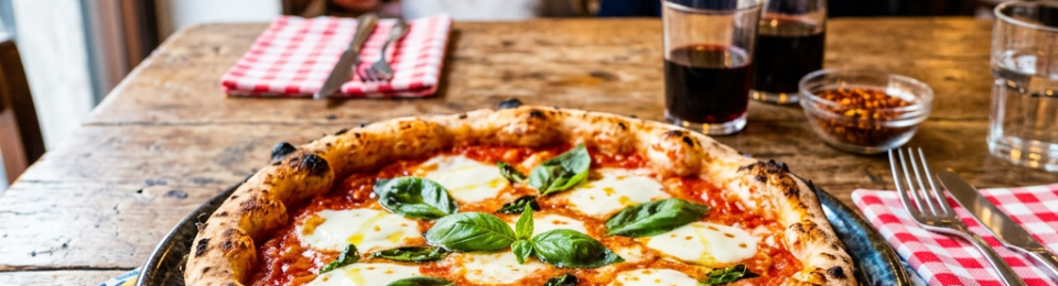 Neapolitan pizza with tomato sauce, mozzarella cheese, and fresh basil leaves on a plate