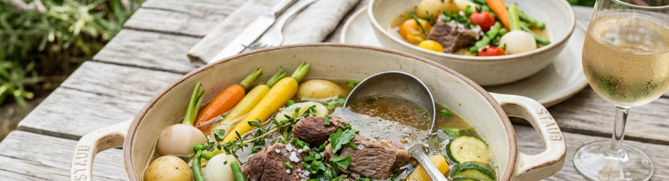 Pot-au-feu d'été servi dans un plat