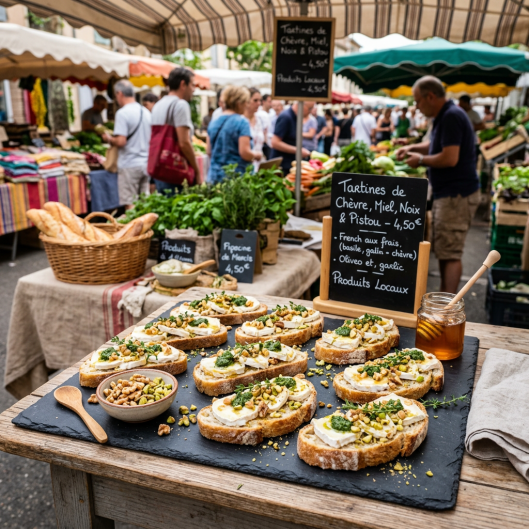 Tartines de Chèvre, Miel, Noix et Pistou